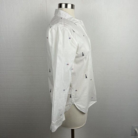 Equipment Shirt S Womens White Paris Eiffel Tower Button Front Leema Embroidered - Picture 2 of 7